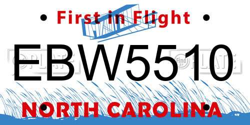 EBW5510 North Carolina License Plate