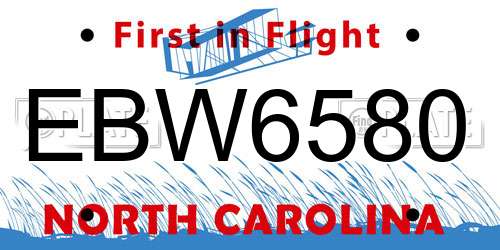 EBW6580 North Carolina License Plate