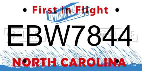 EBW7844 North Carolina License Plate