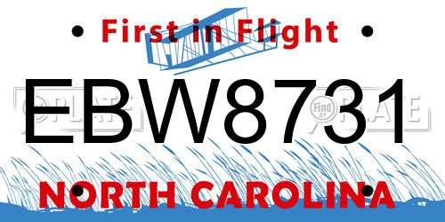 EBW8731 North Carolina License Plate