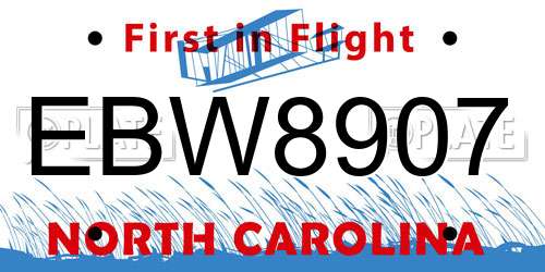 EBW8907 North Carolina License Plate
