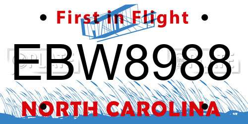 EBW8988 North Carolina License Plate