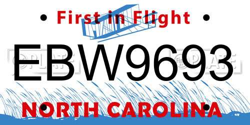 EBW9693 North Carolina License Plate