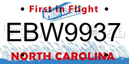 EBW9937 North Carolina License Plate