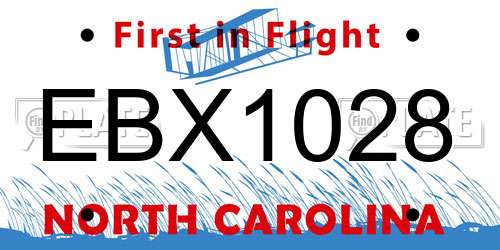 EBX1028 North Carolina License Plate