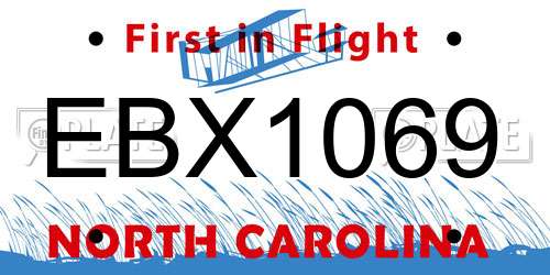 EBX1069 North Carolina License Plate