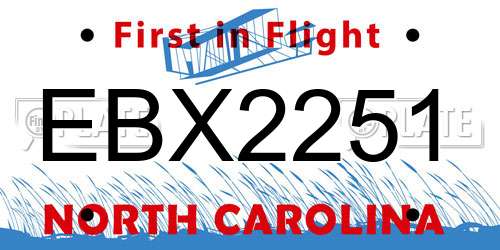 EBX2251 North Carolina License Plate