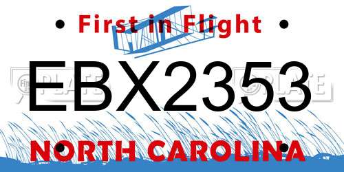 EBX2353 North Carolina License Plate