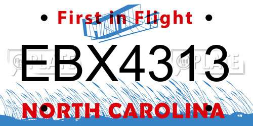 EBX4313 North Carolina License Plate