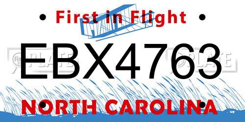 EBX4763 North Carolina License Plate