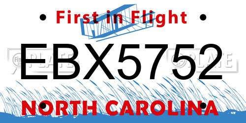 EBX5752 North Carolina License Plate