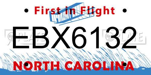 EBX6132 North Carolina License Plate