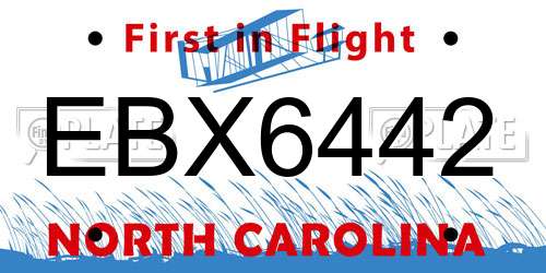 EBX6442 North Carolina License Plate