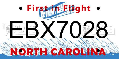 EBX7028 North Carolina License Plate