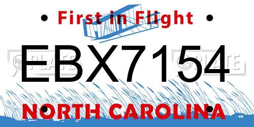 EBX7154 North Carolina License Plate