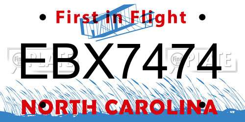 EBX7474 North Carolina License Plate
