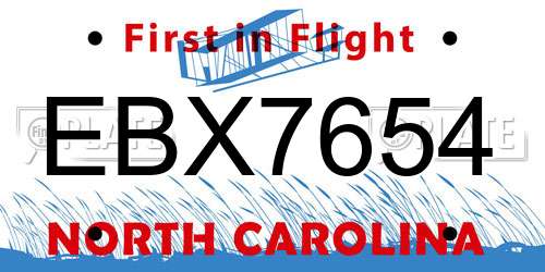 EBX7654 North Carolina License Plate