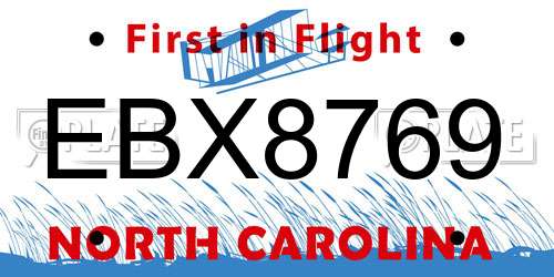 EBX8769 North Carolina License Plate
