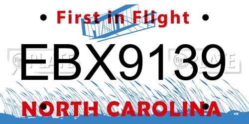 EBX9139 North Carolina License Plate