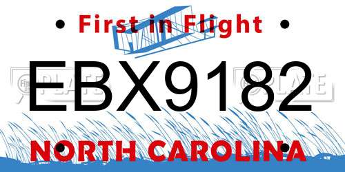 EBX9182 North Carolina License Plate
