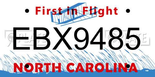 EBX9485 North Carolina License Plate