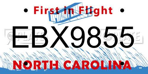 EBX9855 North Carolina License Plate