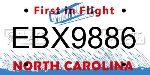EBX9886 North Carolina License Plate