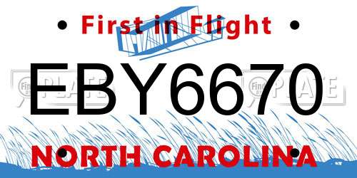 EBY6670 North Carolina License Plate