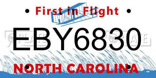 EBY6830 North Carolina License Plate