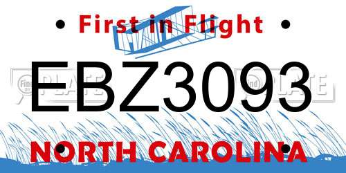 EBZ3093 North Carolina License Plate