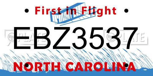EBZ3537 North Carolina License Plate