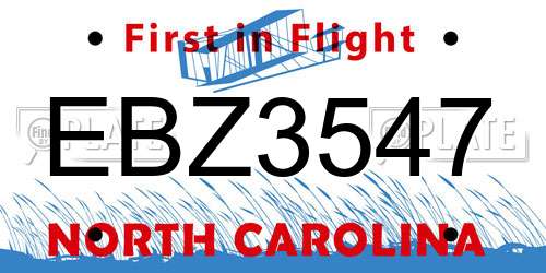 EBZ3547 North Carolina License Plate