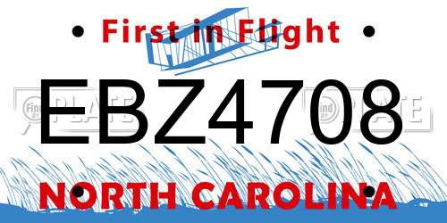 EBZ4708 North Carolina License Plate