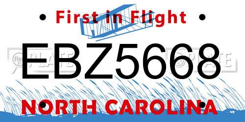 EBZ5668 North Carolina License Plate