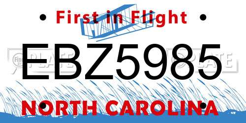 EBZ5985 North Carolina License Plate