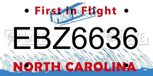 EBZ6636 North Carolina License Plate