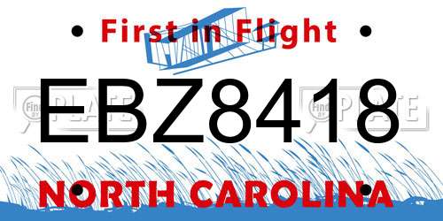 EBZ8418 North Carolina License Plate