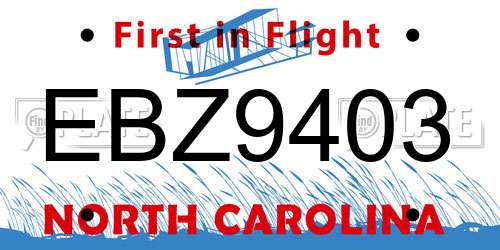 EBZ9403 North Carolina License Plate