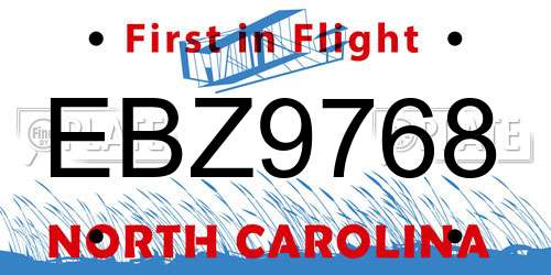 EBZ9768 North Carolina License Plate