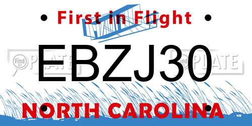 EBZJ30 North Carolina License Plate