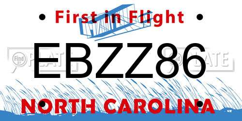 EBZZ86 North Carolina License Plate