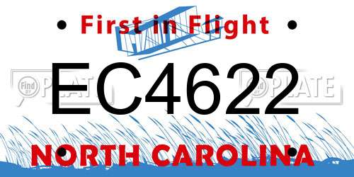 EC4622 North Carolina License Plate