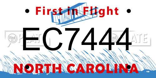 EC7444 North Carolina License Plate
