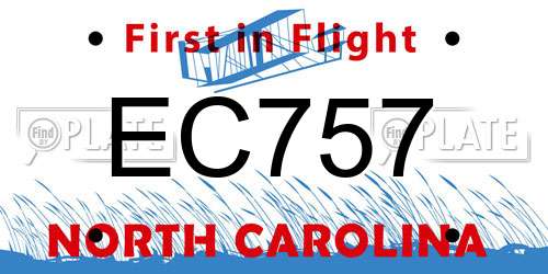 EC757 North Carolina License Plate