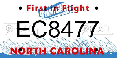 EC8477 North Carolina License Plate