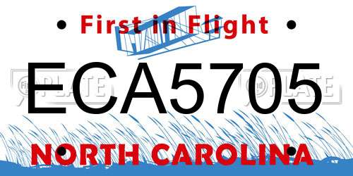 ECA5705 North Carolina License Plate