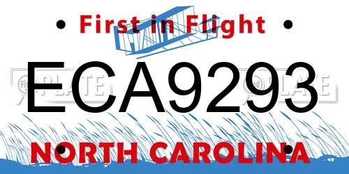 ECA9293 North Carolina License Plate