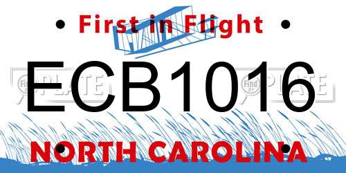 ECB1016 North Carolina License Plate