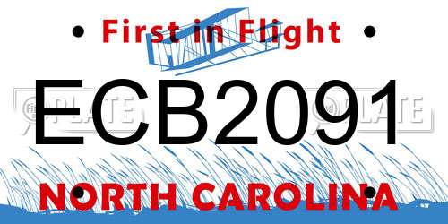 ECB2091 North Carolina License Plate