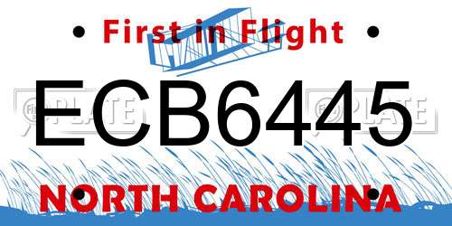 ECB6445 North Carolina License Plate